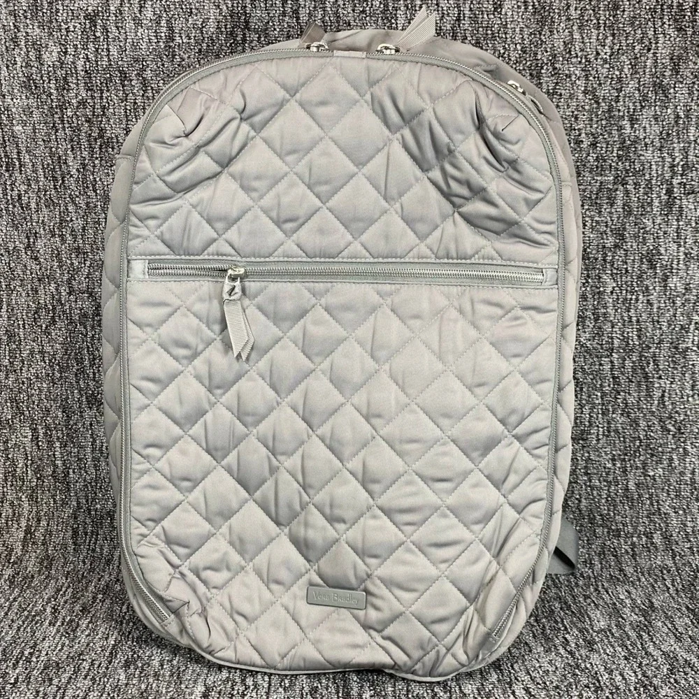 Vera Bradley Lay Flat Travel Backpack Grey Quilted Performance Twill 26991-P74